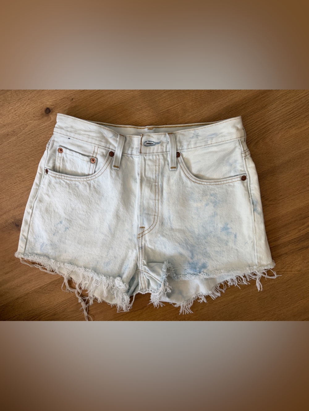 Levi's 501 Button Fly Y2K White & Light Blue Acid wash tie-Dye Distressed Denim